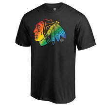 Load image into Gallery viewer, Chicago Blackhawks Rainbow Pride Logo T-Shirt - Black NHL Guys Tee
