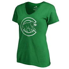 Load image into Gallery viewer, Chicago Cubs Women&#39;s St. Patrick&#39;s Day White Logo Plus Size V-Neck T-Shirt - Kelly Green MLB Ladies V-Neck
