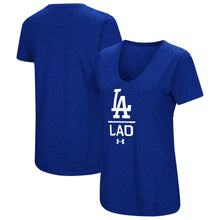 Load image into Gallery viewer, Los Angeles Dodgers Under Armour Women&#39;s Team Lock-Up Tri-Blend T-Shirt - Royal MLB Ladies V-Neck
