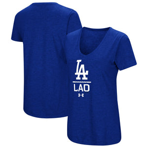 Los Angeles Dodgers Under Armour Women's Team Lock-Up Tri-Blend T-Shirt - Royal MLB Ladies V-Neck