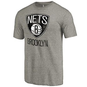 Brooklyn Nets Distressed Team Logo Tri-Blend T-Shirt - Heather Gray NBA Guys Tee