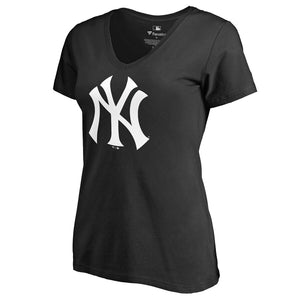 New York Yankees Women's Primary Logo V-Neck T-Shirt - Black MLB Ladies V-Neck