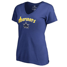 Load image into Gallery viewer, Seattle Mariners Cooperstown Collection Wahconah V-Neck T-Shirt - Royal MLB Ladies V-Neck
