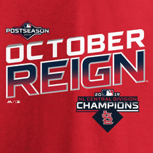 Load image into Gallery viewer, St. Louis Cardinals Majestic 2019 Nl Central Division Champions Locker Room T-Shirt - Red MLB Guys Tee
