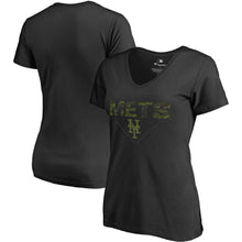 Load image into Gallery viewer, New York Mets Women&#39;s Camo T-Shirt - Black MLB Ladies V-Neck

