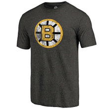 Load image into Gallery viewer, Boston Bruins Distressed Throwback Primary Logo Tri-Blend T-Shirt - Black NHL Guys Tee
