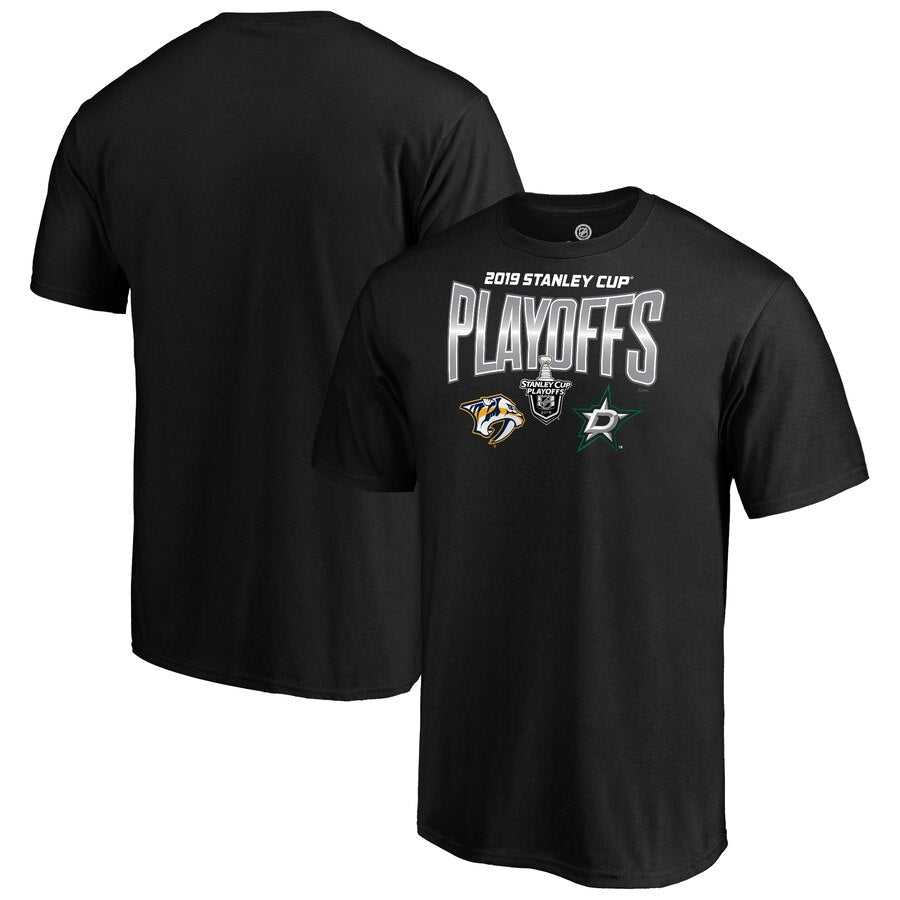 Nashville Predators Vs. Dallas Stars 2019 Stanley Cup Playoffs Matchup Checking The Boards T-Shirt - Black NHL Guys Tee
