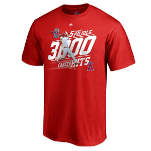 Albert Pujols Los Angeles Angels 3000Th Hit Career Achievement Photo T-Shirt - Red MLB Guys Tee