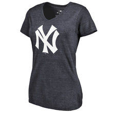 Load image into Gallery viewer, New York Yankees Women&#39;s Cooperstown Collection Huntington Tri-Blend V-Neck T-Shirt - Navy MLB Ladies V-Neck
