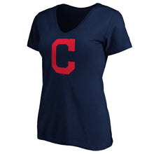 Load image into Gallery viewer, Cleveland Indians Women&#39;s Core Official Logo V-Neck T-Shirt - Navy MLB Ladies V-Neck
