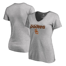 Load image into Gallery viewer, San Diego Padres Women&#39;s Cooperstown Collection Wahconah V-Neck T-Shirt - Ash MLB Ladies V-Neck

