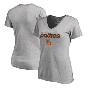 San Diego Padres Women's Cooperstown Collection Wahconah V-Neck T-Shirt - Ash MLB Ladies V-Neck