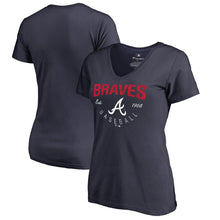 Load image into Gallery viewer, Atlanta Braves Women&#39;s Plus Size Live For It V-Neck T-Shirt - Navy MLB Ladies V-Neck
