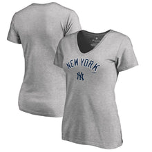 Load image into Gallery viewer, New York Yankees Women&#39;s Team Lockup T-Shirt - Ash MLB Ladies V-Neck
