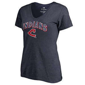 Cleveland Indians Cooperstown Collection Wahconah V-Neck T-Shirt - Navy MLB Ladies V-Neck