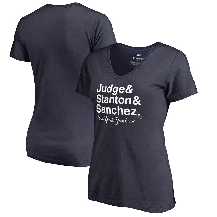 New York Yankees Women's Hometown Collection Roster V-Neck T-Shirt - Navy MLB Ladies V-Neck