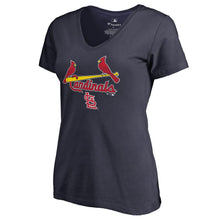 Load image into Gallery viewer, St. Louis Cardinals Women&#39;s Team Lockup T-Shirt - Navy MLB Ladies V-Neck
