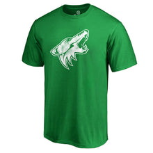 Load image into Gallery viewer, Arizona Coyotes St. Patrick&#39;s Day White Logo T-Shirt - Green NHL Guys Tee
