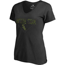 Load image into Gallery viewer, Chicago White Sox Women&#39;s Camo T-Shirt - Black MLB Ladies V-Neck
