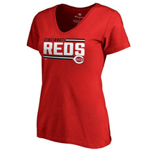 Load image into Gallery viewer, Cincinnati Reds Women&#39;s Onside Stripe V-Neck T-Shirt - Red MLB Ladies V-Neck
