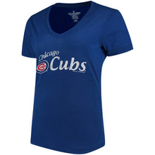 Load image into Gallery viewer, Chicago Cubs Soft As A Grape Women&#39;s Double Steal Tri-Blend V-Neck T-Shirt - Royal MLB Ladies V-Neck
