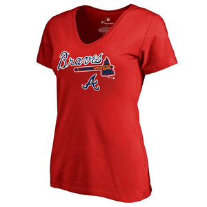 Atlanta Braves Women's Team Lockup T-Shirt - Red MLB Ladies V-Neck