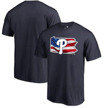Load image into Gallery viewer, Philadelphia Phillies 2019 Stars &amp; Stripes Banner State T-Shirt - Navy MLB Guys Tee
