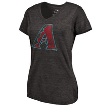 Load image into Gallery viewer, Arizona Diamondbacks Women&#39;s Distressed Team Tri-Blend V-Neck T-Shirt - Heathered Black MLB Ladies V-Neck
