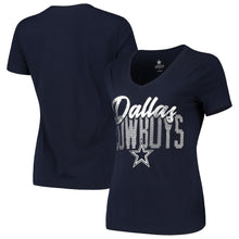 Load image into Gallery viewer, Dallas Cowboys Women's Aelin Metallic V-Neck T-Shirt - Navy NFL LADIES V-Neck
