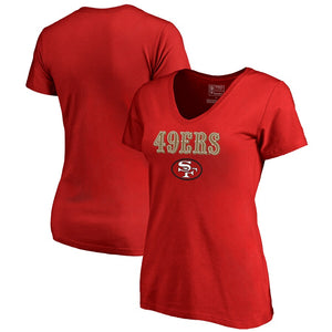 An Francisco 49Ers Nfl Pro Line By Women's Vintage Team Lockup V-Neck T-Shirt - Red NFL LADIES V-Neck