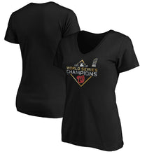 Load image into Gallery viewer, Washington Nationals Women&#39;s 2019 World Series Champions Parade V-Neck T-Shirt - Black MLB Ladies V-Neck
