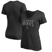 Load image into Gallery viewer, Colorado Rockies Women&#39;s Engage Arch V-Neck T-Shirt - Black MLB Ladies V-Neck
