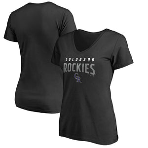 Colorado Rockies Women's Engage Arch V-Neck T-Shirt - Black MLB Ladies V-Neck