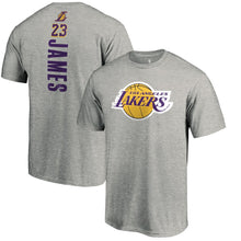 Load image into Gallery viewer, Lebron James Los Angeles Lakers Team Playmaker Name &amp; Number T-Shirt - Heather Gray NBA Guys Tee
