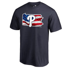Load image into Gallery viewer, Philadelphia Phillies 2019 Stars &amp; Stripes Banner State T-Shirt - Navy MLB Guys Tee
