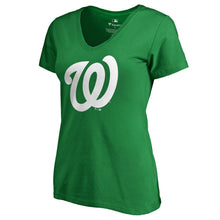 Load image into Gallery viewer, Washington Nationals Women&#39;s St. Patrick&#39;s Day White Logo Plus Size V-Neck T-Shirt - Kelly Green MLB Ladies V-Neck
