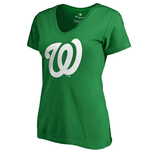 Washington Nationals Women's St. Patrick's Day White Logo Plus Size V-Neck T-Shirt - Kelly Green MLB Ladies V-Neck