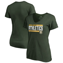 Load image into Gallery viewer, Oakland Athletics Women&#39;s Onside Stripe V-Neck T-Shirt - Green MLB Ladies V-Neck
