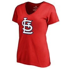 Load image into Gallery viewer, St. Louis Cardinals Women&#39;s Team Color Primary Logo V-Neck T-Shirt - Red MLB Ladies V-Neck
