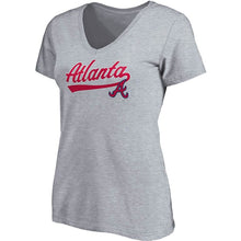 Load image into Gallery viewer, Atlanta Braves Women&#39;s Showtime V-Neck T-Shirt - Heathered Gray MLB Ladies V-Neck
