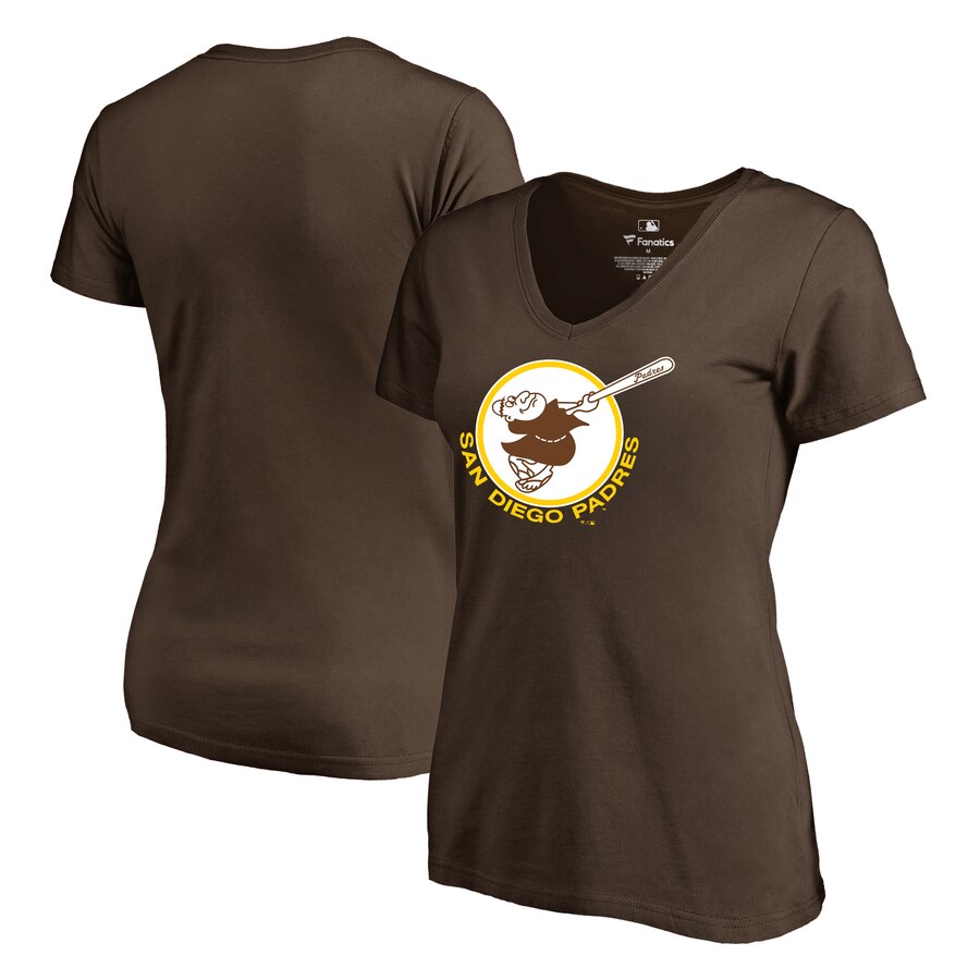 San Diego Padres Women's Cooperstown Collection Forbes T-Shirt - Brown MLB Ladies V-Neck