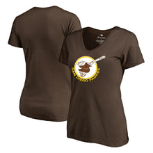 Load image into Gallery viewer, San Diego Padres Women&#39;s Cooperstown Collection Forbes T-Shirt - Brown MLB Ladies V-Neck
