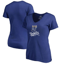 Load image into Gallery viewer, Kansas City Royals Women&#39;s Splatter Logo V-Neck T-Shirt - Royal MLB Ladies V-Neck
