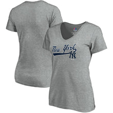 Load image into Gallery viewer, New York Yankees Women&#39;s Showtime V-Neck T-Shirt - Heathered Gray MLB Ladies V-Neck
