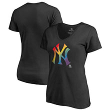 Load image into Gallery viewer, New York Yankees Women&#39;s Pride T-Shirt - Black MLB Ladies V-Neck
