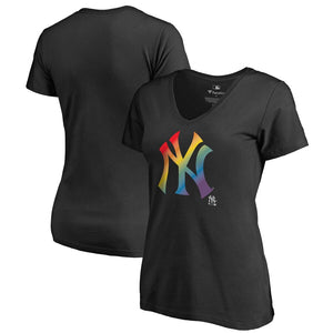 New York Yankees Women's Pride T-Shirt - Black MLB Ladies V-Neck