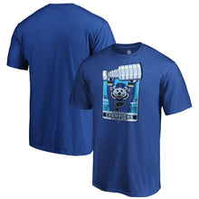 Load image into Gallery viewer, St. Louis Blues 2019 Stanley Cup Champions Banner Collection Mascot T-Shirt - Royal NHL Guys Tee
