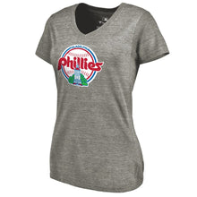 Load image into Gallery viewer, Philadelphia Phillies Women&#39;s Cooperstown Collection Forbes Tri-Blend V-Neck T-Shirt - Ash MLB Ladies V-Neck

