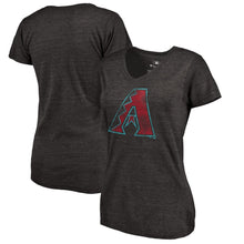 Load image into Gallery viewer, Arizona Diamondbacks Women&#39;s Distressed Team Tri-Blend V-Neck T-Shirt - Heathered Black MLB Ladies V-Neck
