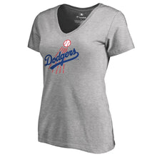 Load image into Gallery viewer, Los Angeles Dodgers Women&#39;s Cooperstown Collection Huntington T-Shirt - Ash MLB Ladies V-Neck
